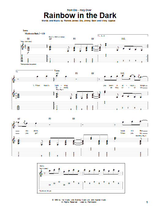 Learn to play Dio Rainbow In The Dark sheet music for Guitar Tab in minutes. Dio Rainbow In The Dark sheet music preview music notes and score for Guitar Tab including 6 page(s)
