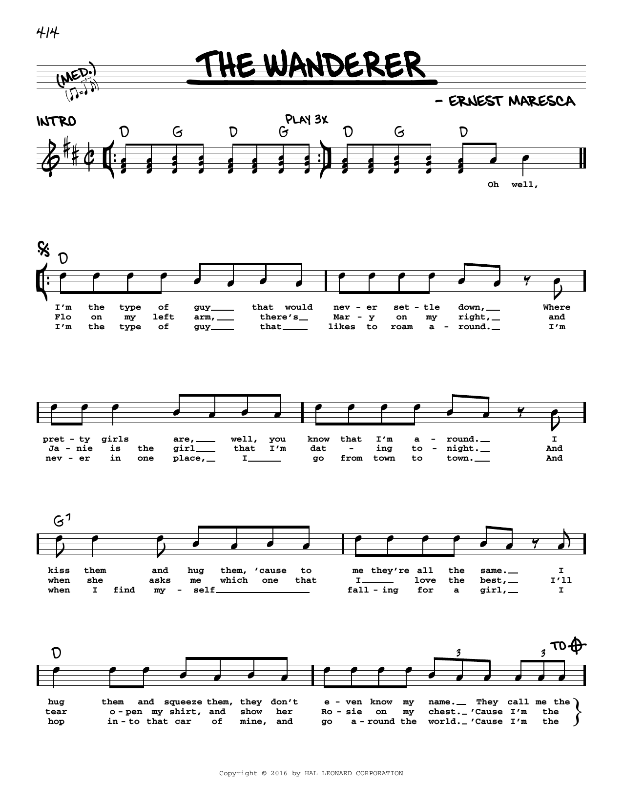 Dion The Wanderer Sheet Music And Chords Download 3 Page Printable Piano Vocal And Guitar Pdf 