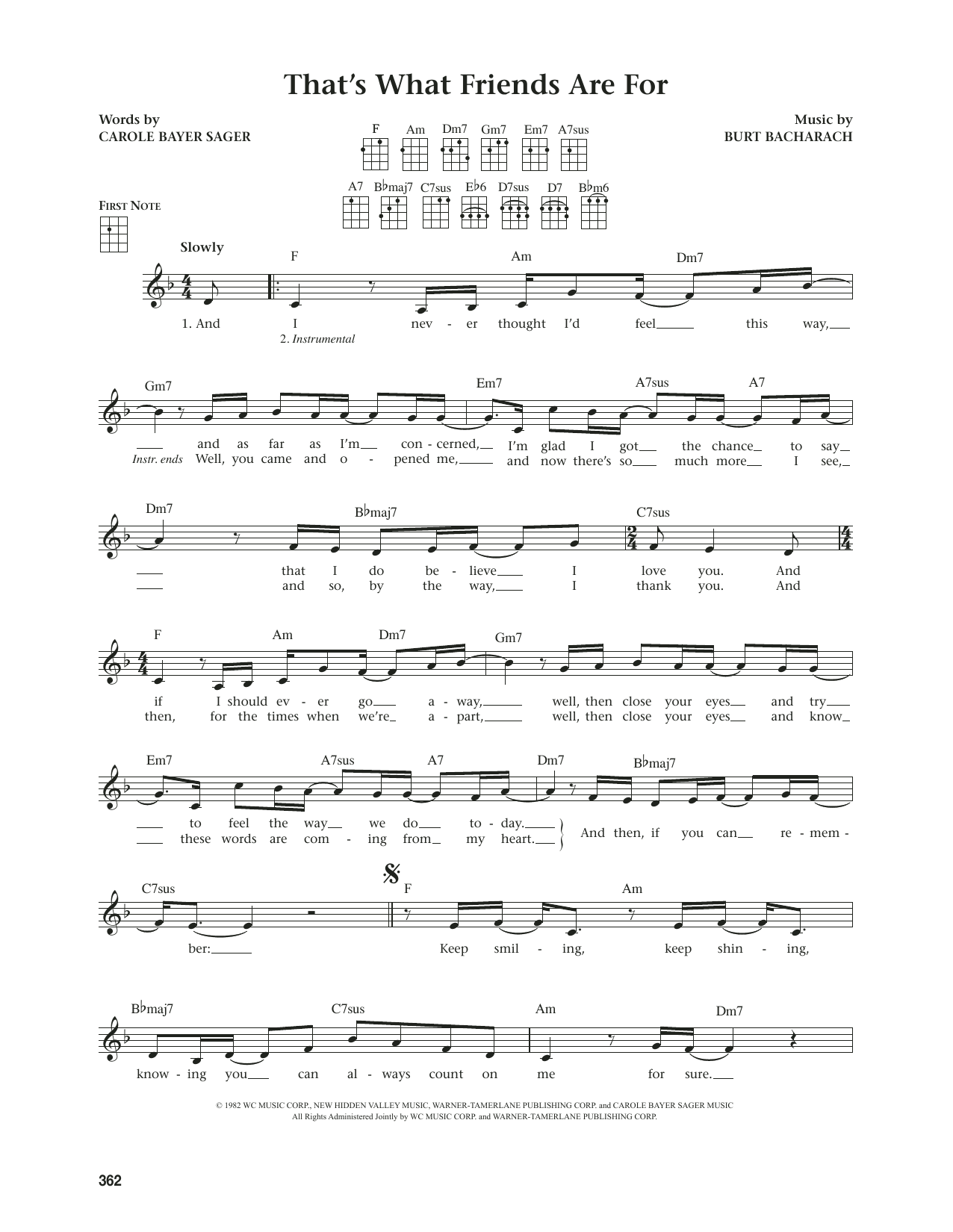 Dionne & Friends That's What Friends Are For (from The Daily Ukulele) (arr. Jim Beloff) sheet music, chords, lyrics - Printable PDF for Ukulele