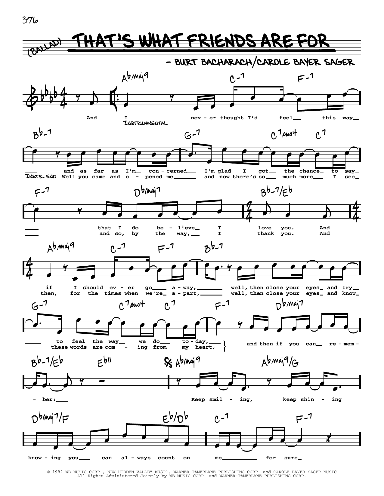 Dionne & Friends That's What Friends Are For (High Voice) sheet music, chords, lyrics - Printable PDF for Real Book – Melody, Lyrics & Chords