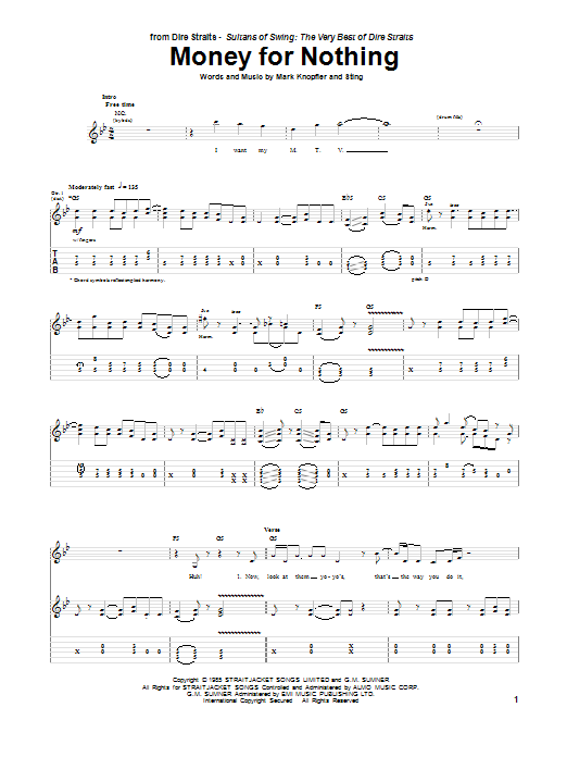 Learn to play Dire Straits Money For Nothing sheet music for Piano, Vocal & Guitar in minutes. Dire Straits Money For Nothing sheet music notes and chords
