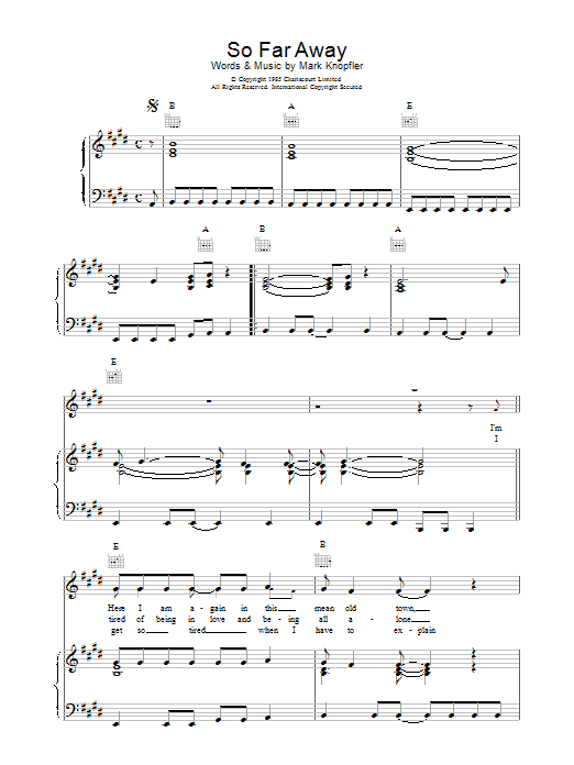 Dire Straits So Far Away sheet music preview music notes and score for Guitar Tab including 5 page(s)