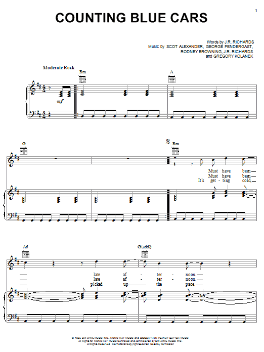 Learn to play Dishwalla Counting Blue Cars sheet music for Piano, Vocal & Guitar (Right-Hand Melody) in minutes. Dishwalla Counting Blue Cars sheet music notes and chords