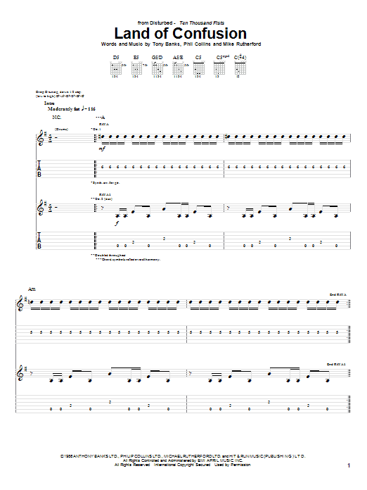 Learn to play Disturbed Land Of Confusion sheet music for Guitar Tab in minutes. Disturbed Land Of Confusion sheet music preview music notes and score for Guitar Tab including 9 page(s)