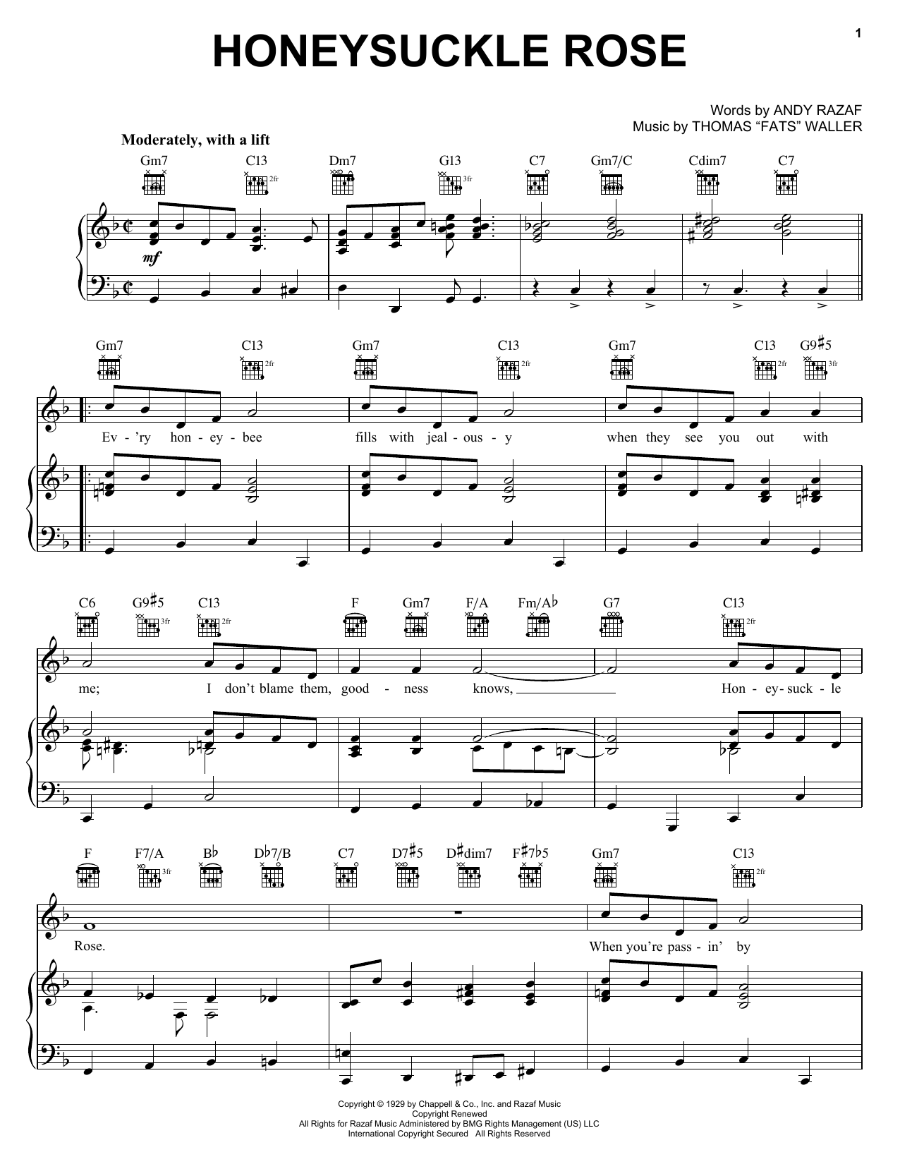 Learn to play Django Reinhardt Honeysuckle Rose sheet music for Piano, Vocal & Guitar (Right-Hand Melody) in minutes. Django Reinhardt Honeysuckle Rose sheet music preview music notes and score for Piano, Vocal & Guitar (Right-Hand Melody) including 3 page(s)