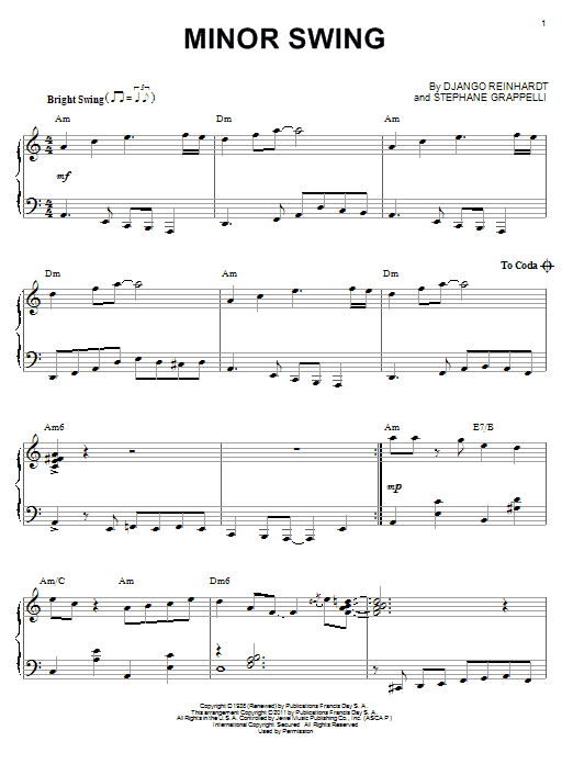 Learn to play Django Reinhardt Minor Swing sheet music for Piano in minutes. Django Reinhardt Minor Swing sheet music notes and chords