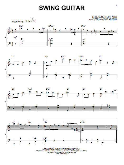 Learn to play Django Reinhardt Swing Guitar sheet music for Piano in minutes. Django Reinhardt Swing Guitar sheet music notes and chords