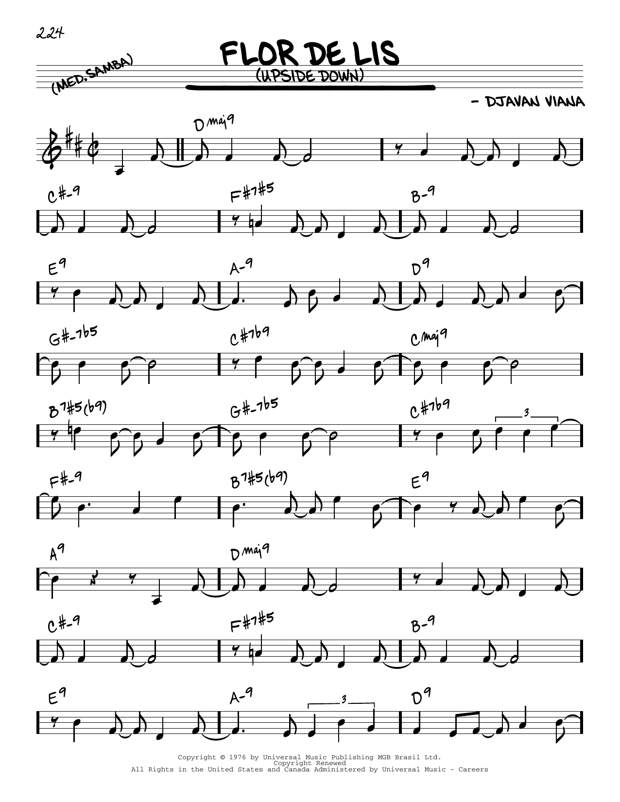 Learn to play Djavan Viana Flor De Lis (Upside Down) sheet music for Real Book – Melody & Chords in minutes. Djavan Viana Flor De Lis (Upside Down) sheet music preview music notes and score for Real Book – Melody & Chords including 2 page(s)