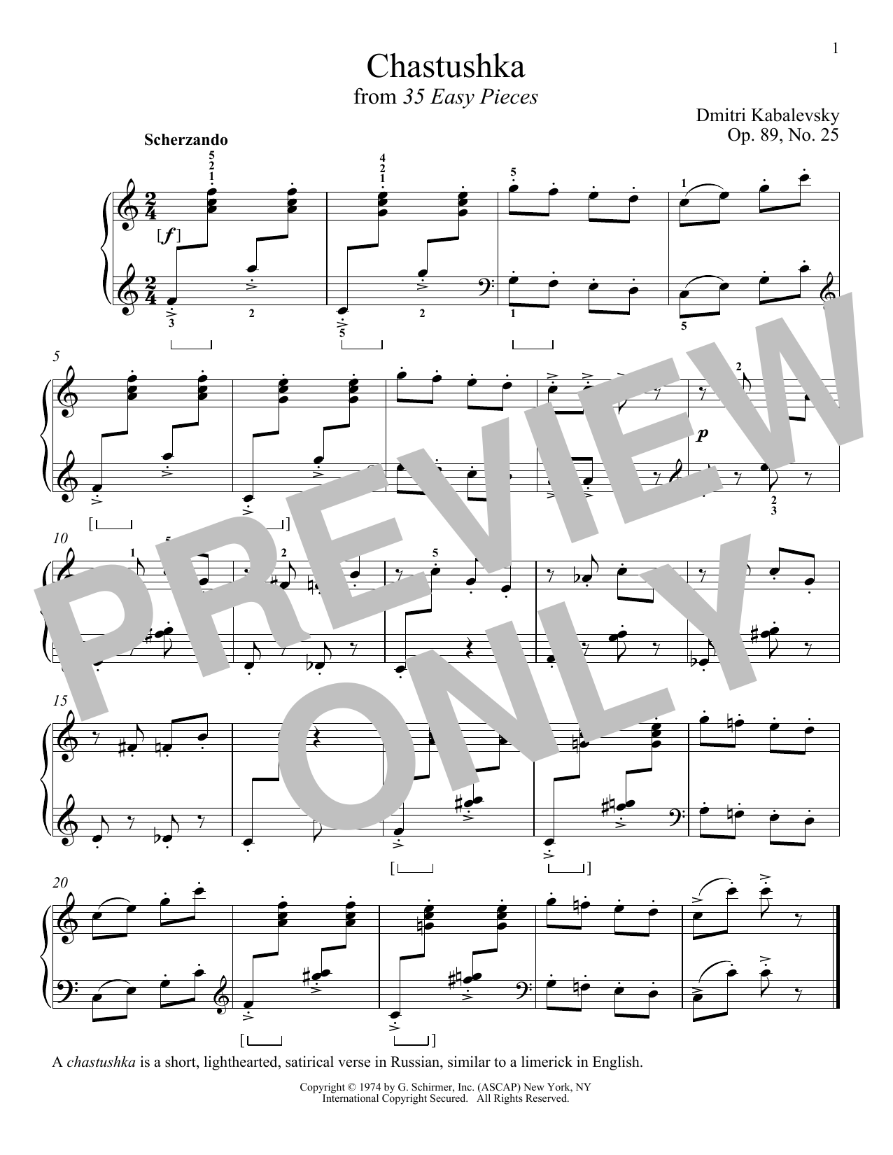 Dmitri Kabalevsky Chastushka, Op. 89, No. 25 sheet music, chords, lyrics - Printable PDF for Piano