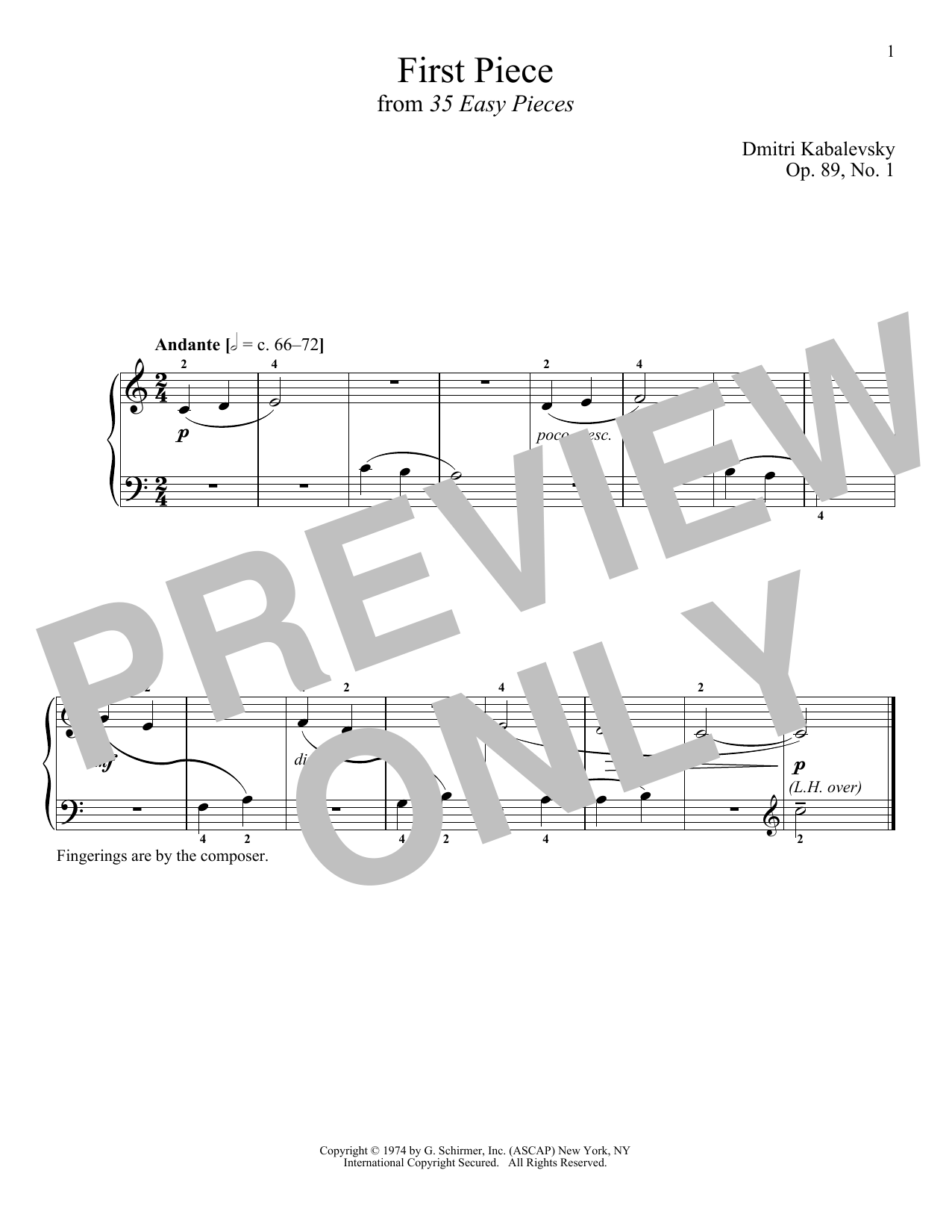 Dmitri Kabalevsky First Piece, Op. 89, No. 1 sheet music, chords, lyrics - Printable PDF for Piano