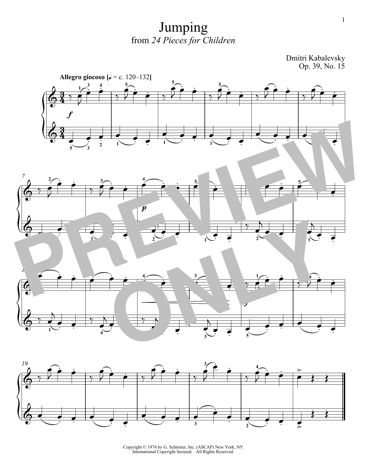Dmitri Kabalevsky Jumping, Op. 39, No. 15 sheet music, chords, lyrics - Printable PDF for Piano