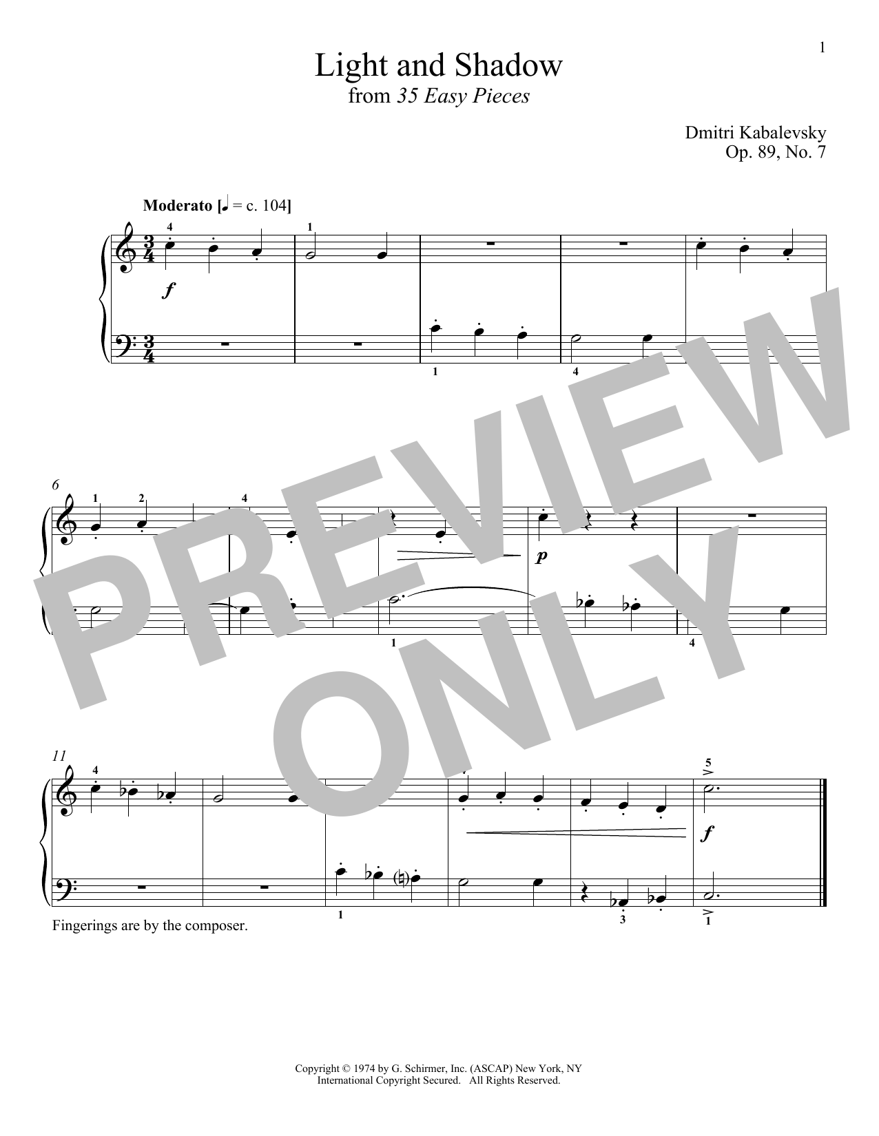 Dmitri Kabalevsky Light And Shadow, Op. 89, No. 7 sheet music, chords, lyrics - Printable PDF for Piano