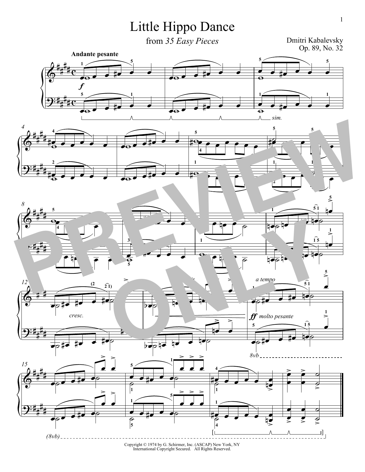 Dmitri Kabalevsky Little Hippo Dance, Op. 89, No. 32 sheet music, chords, lyrics - Printable PDF for Piano