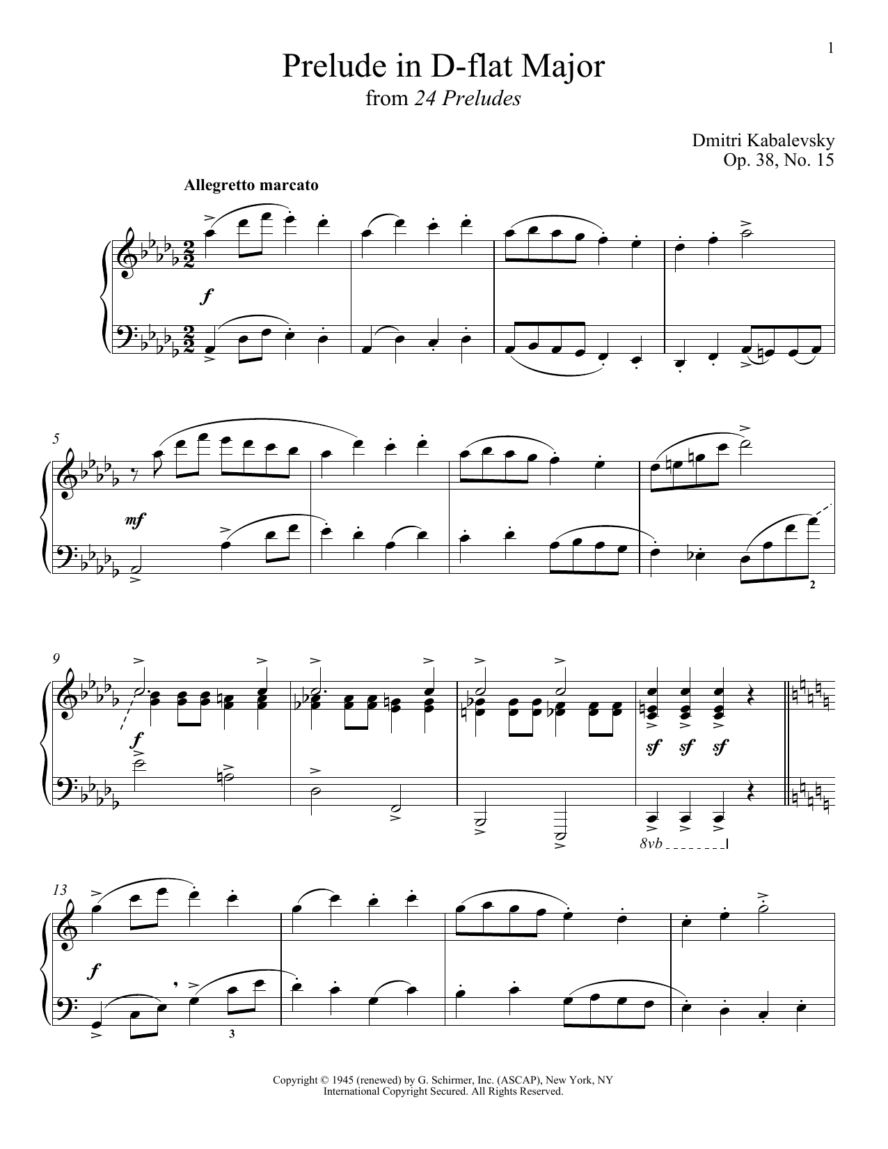 Dmitri Kabalevsky Prelude In D-Flat Major, Op. 38, No. 15 sheet music, chords, lyrics - Printable PDF for Piano