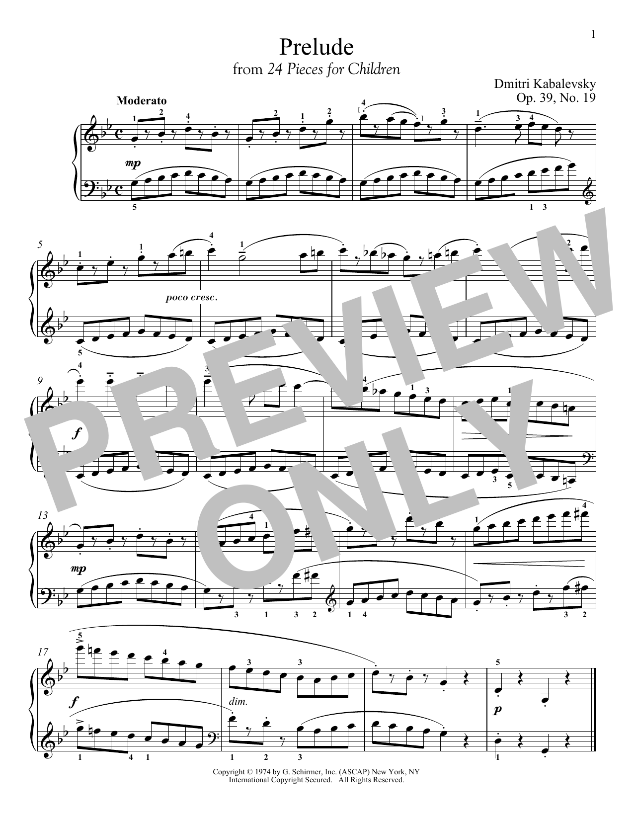 Dmitri Kabalevsky Prelude, Op. 39, No. 19 sheet music, chords, lyrics - Printable PDF for Piano
