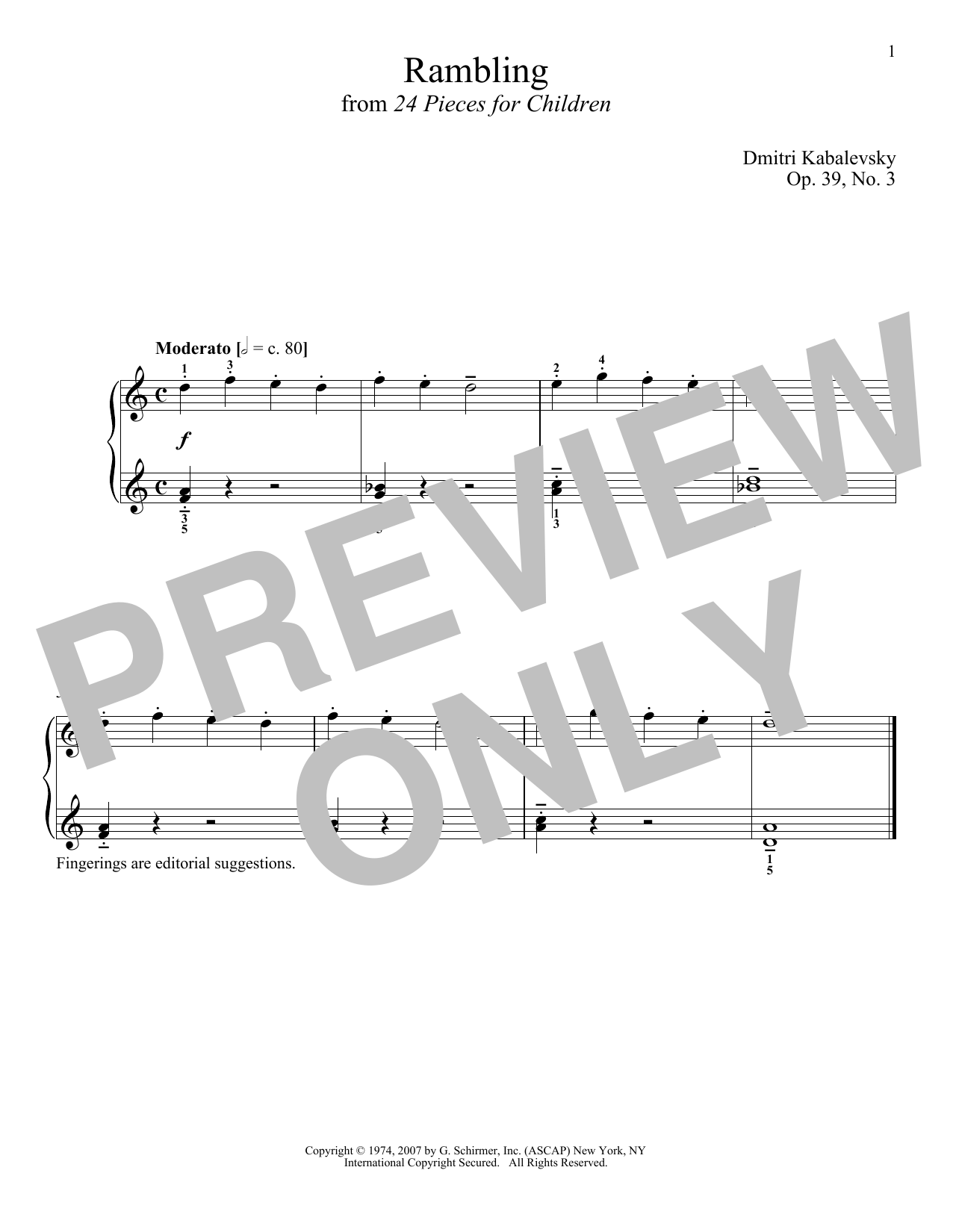 Dmitri Kabalevsky Rambling, Op. 39, No. 3 sheet music, chords, lyrics - Printable PDF for Piano