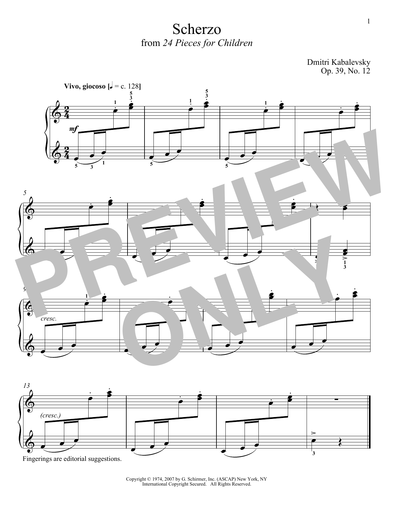 Dmitri Kabalevsky Scherzo, Op. 39, No. 12 sheet music, chords, lyrics - Printable PDF for Piano