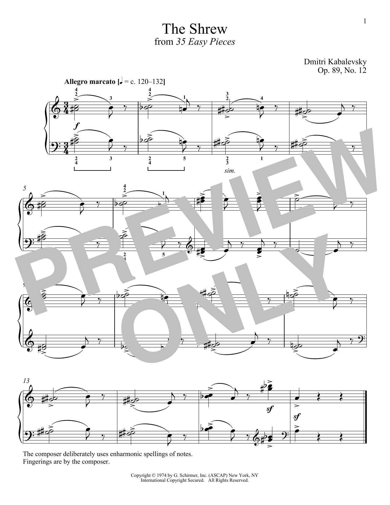 Dmitri Kabalevsky The Shrew, Op. 89, No. 12 sheet music, chords, lyrics - Printable PDF for Piano