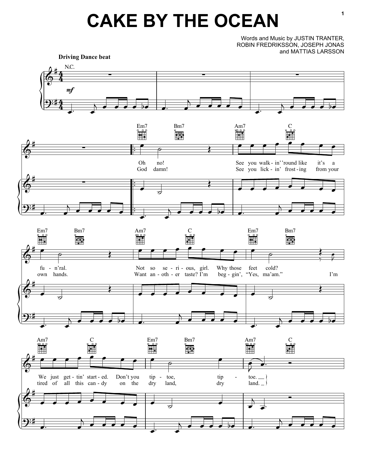 Learn to play DNCE Cake By The Ocean sheet music for Drums Transcription in minutes. DNCE Cake By The Ocean sheet music preview music notes and score for Drums Transcription including 1 page(s)
