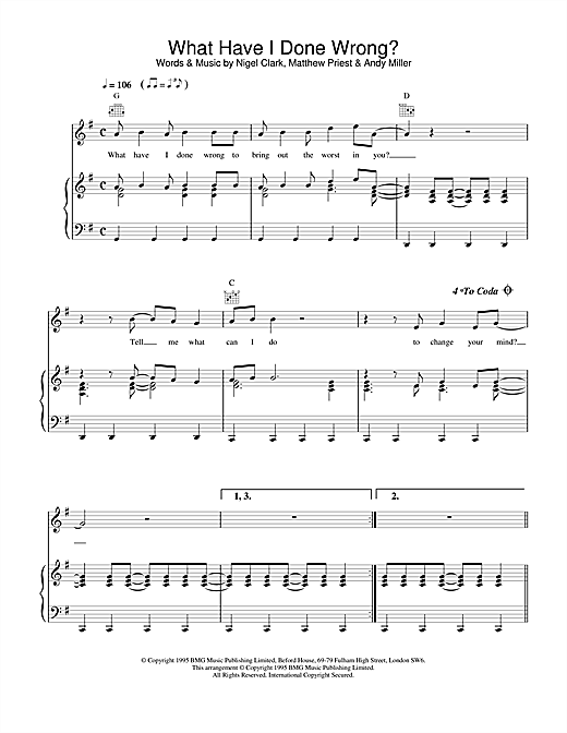 Learn to play Dodgy What Have I Done Wrong sheet music for Piano, Vocal & Guitar (Right-Hand Melody) in minutes. Dodgy What Have I Done Wrong sheet music notes and chords