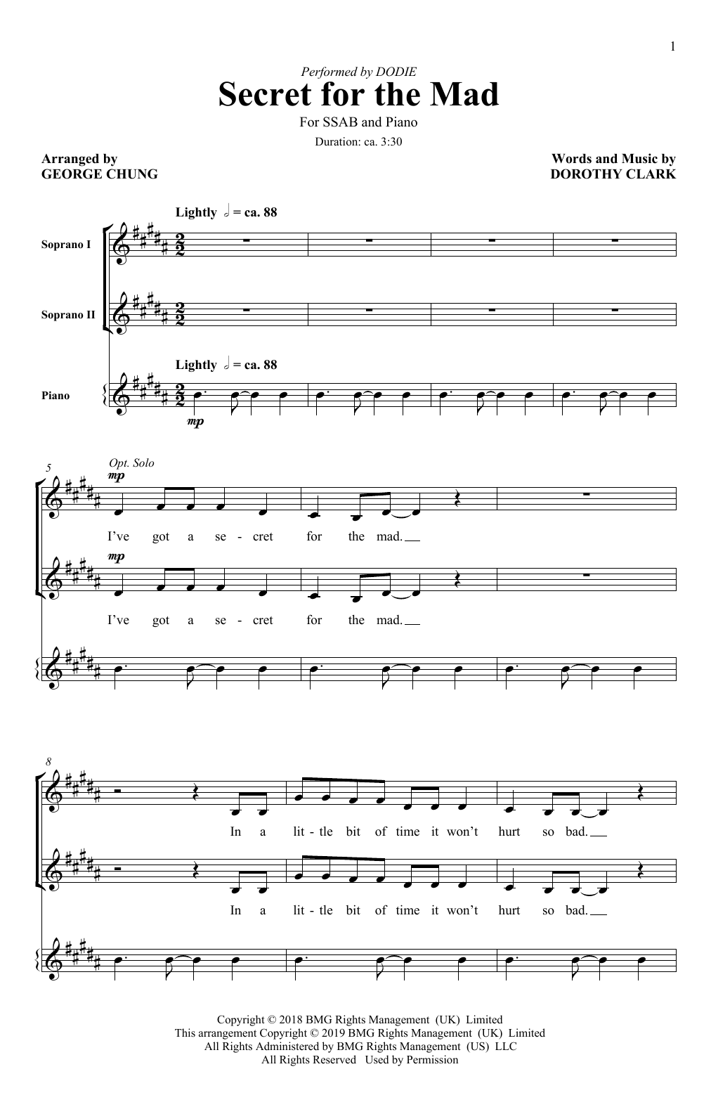 Dodie Secret For The Mad (arr. George Chung) sheet music, chords, lyrics - Printable PDF for SATB Choir