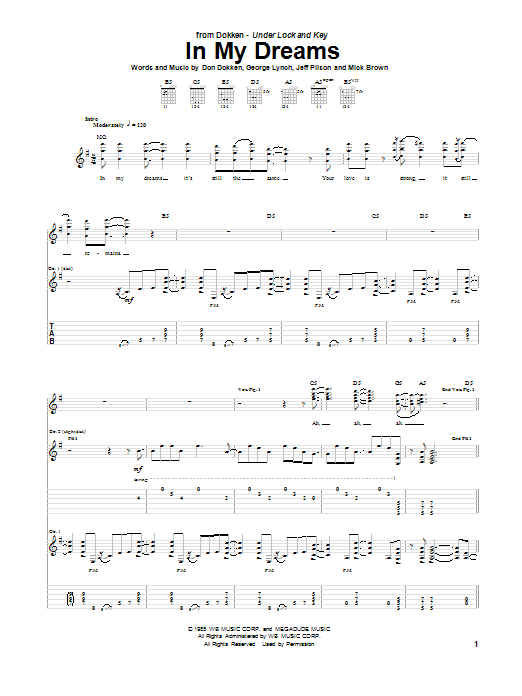 Learn to play Dokken In My Dreams sheet music for Guitar Tab in minutes. Dokken In My Dreams sheet music preview music notes and score for Guitar Tab including 7 page(s)