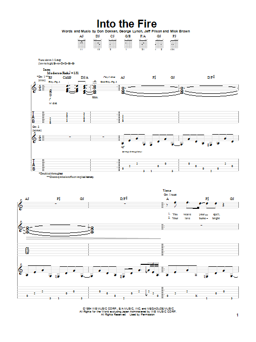 Learn to play Dokken Into The Fire sheet music for Guitar Tab in minutes. Dokken Into The Fire sheet music preview music notes and score for Guitar Tab including 8 page(s)