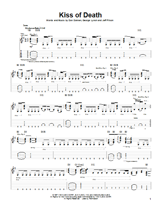 Learn to play Dokken Kiss Of Death sheet music for Guitar Tab in minutes. Dokken Kiss Of Death sheet music preview music notes and score for Guitar Tab including 11 page(s)