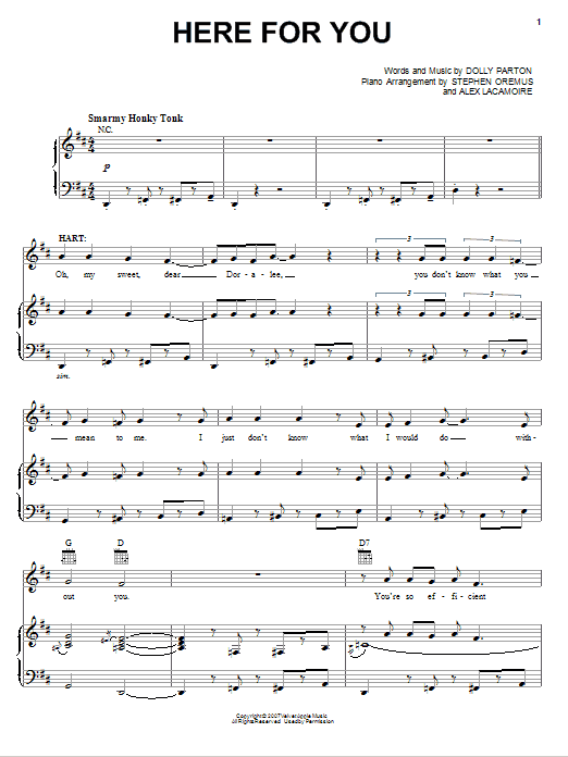 Dolly Parton Here For You sheet music, chords, lyrics - Printable PDF for Piano, Vocal & Guitar (Right-Hand Melody)