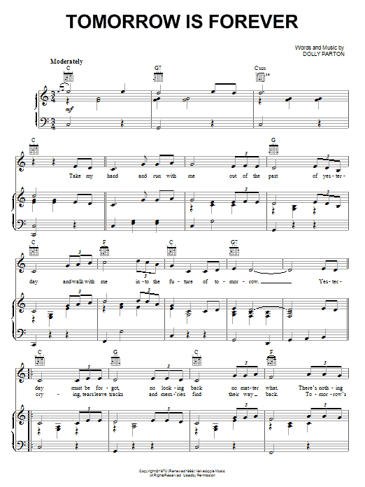 Dolly Parton Tomorrow Is Forever sheet music, chords, lyrics - Printable PDF for Piano, Vocal & Guitar (Right-Hand Melody)