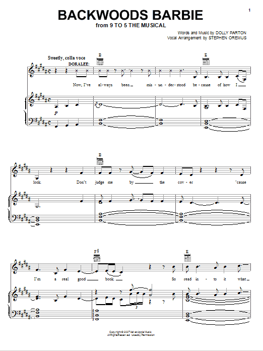 Learn to play Dolly Parton Backwoods Barbie sheet music for Piano, Vocal & Guitar (Right-Hand Melody) in minutes. Dolly Parton Backwoods Barbie sheet music notes and chords