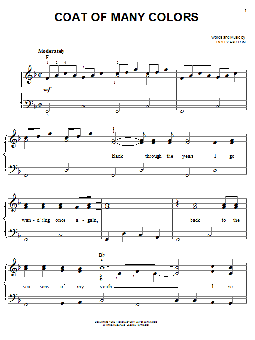 Learn to play Dolly Parton Coat Of Many Colors sheet music for Easy Guitar in minutes. Dolly Parton Coat Of Many Colors sheet music preview music notes and score for Easy Guitar including 3 page(s)