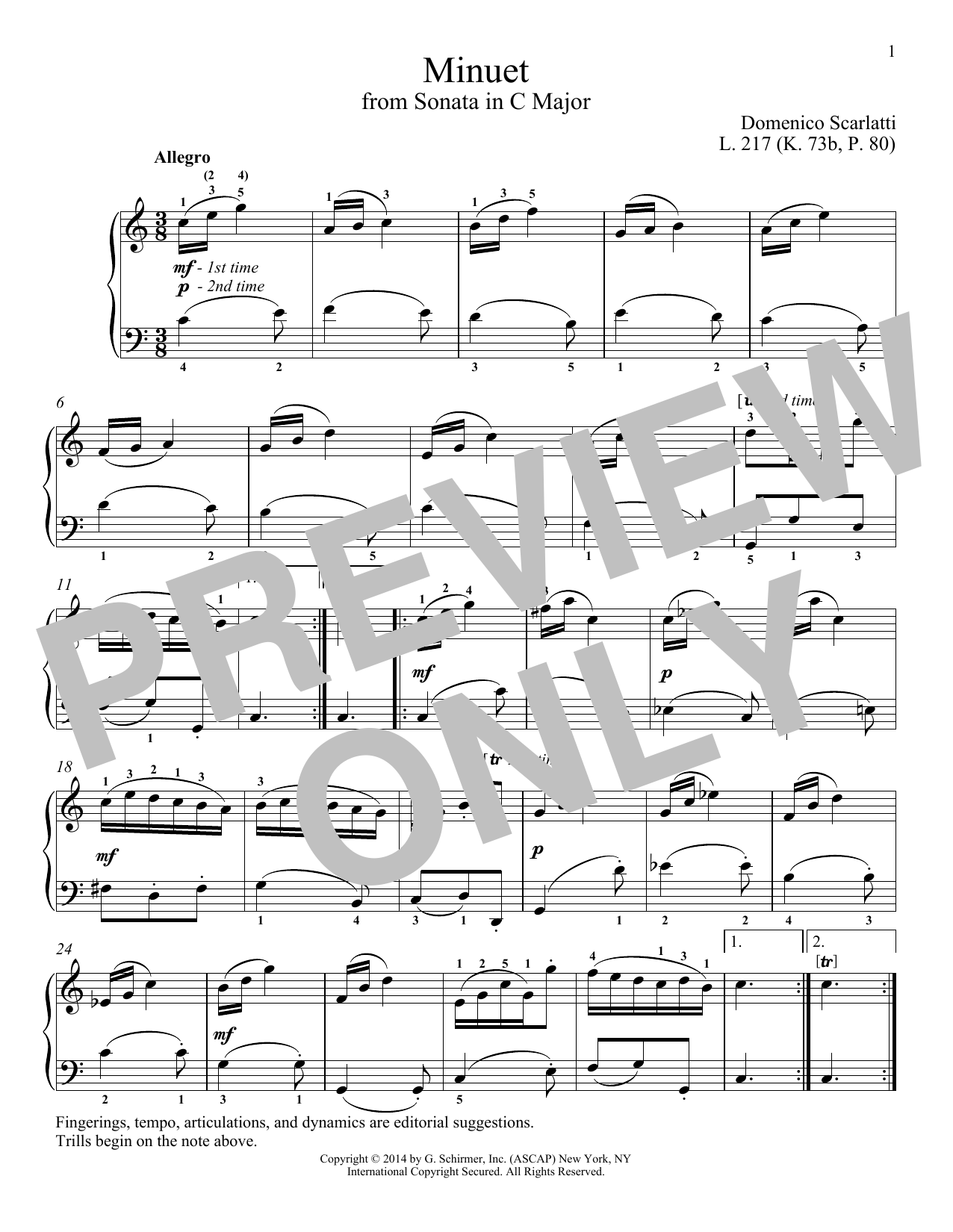Domenico Scarlatti Minuet In A Minor, L. 217 sheet music, chords, lyrics - Printable PDF for Piano