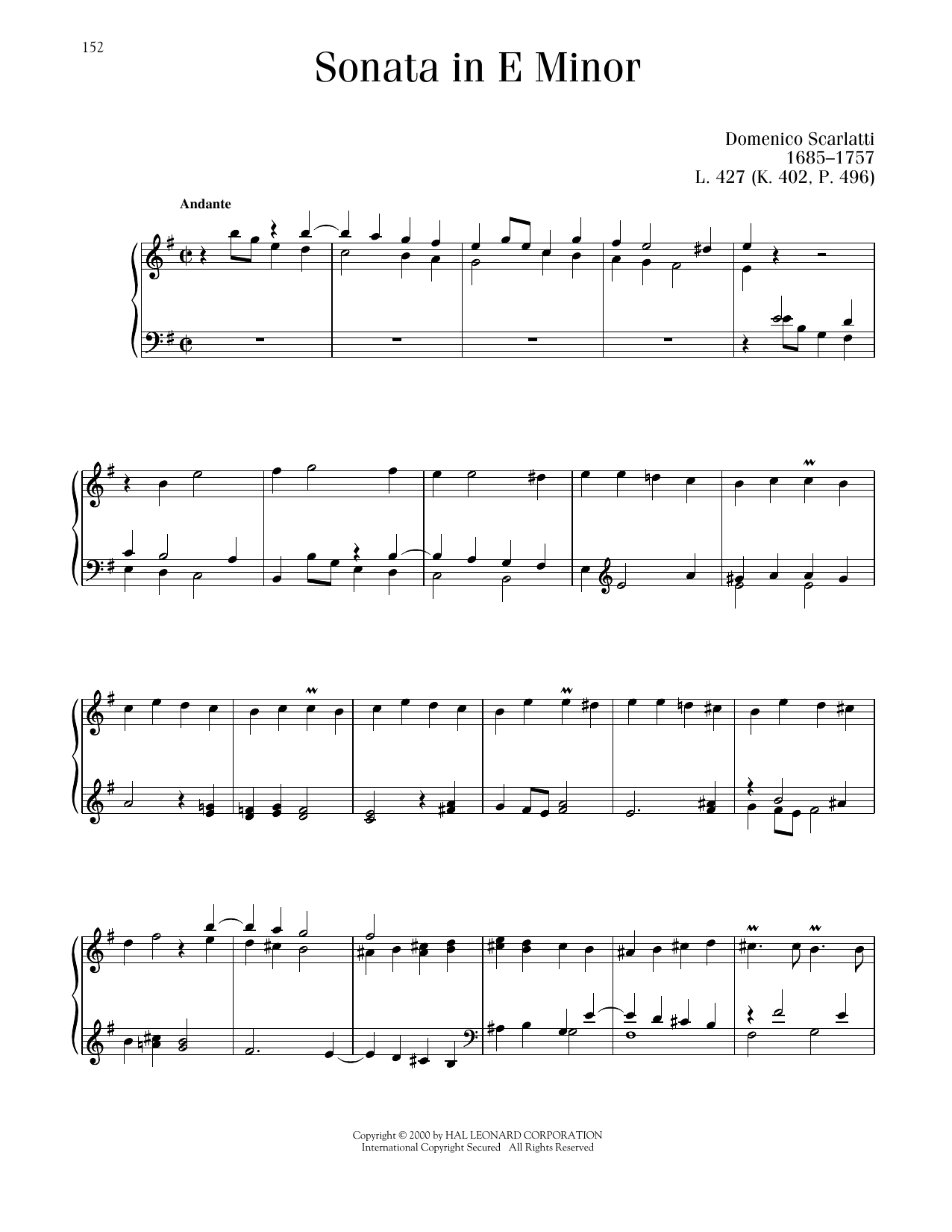 Domenico Scarlatti Sonata In E Minor, K. 402 sheet music, chords, lyrics - Printable PDF for Piano Solo
