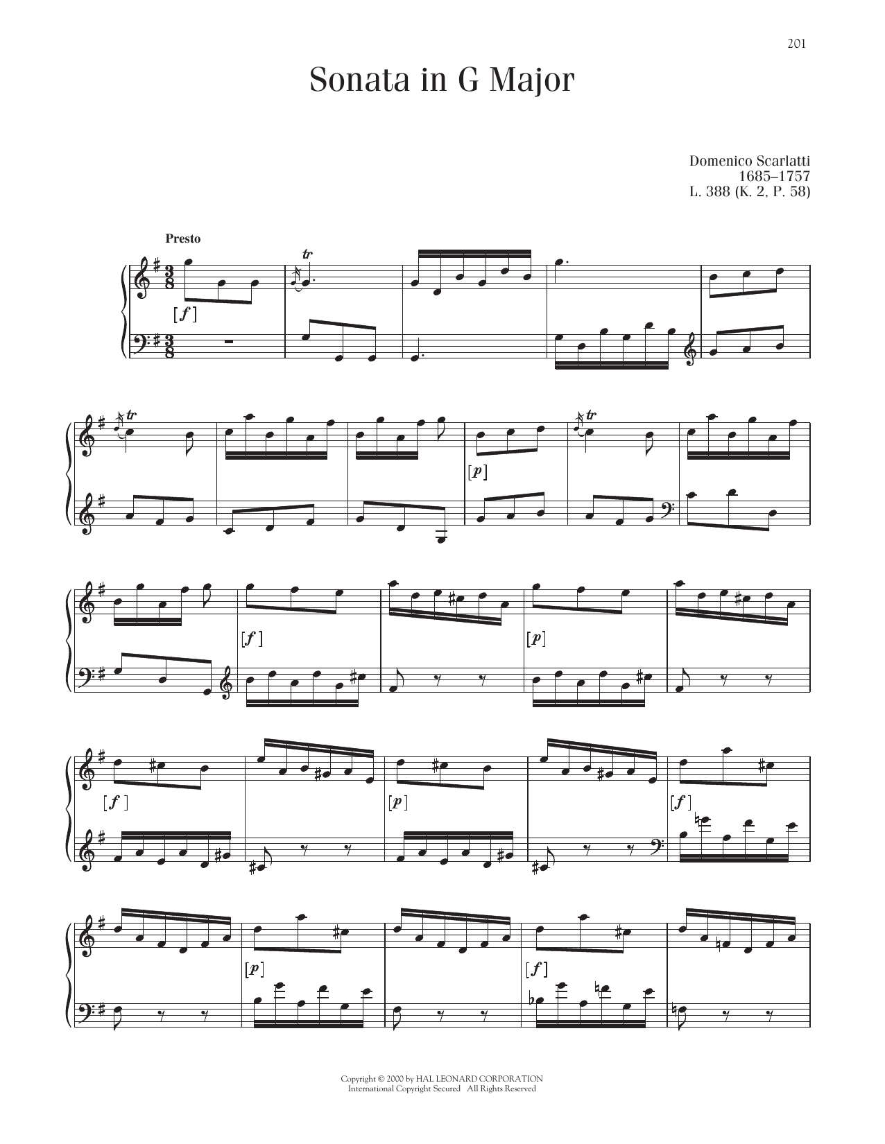 Domenico Scarlatti Sonata In G Major, K. 2 sheet music, chords, lyrics - Printable PDF for Piano Solo