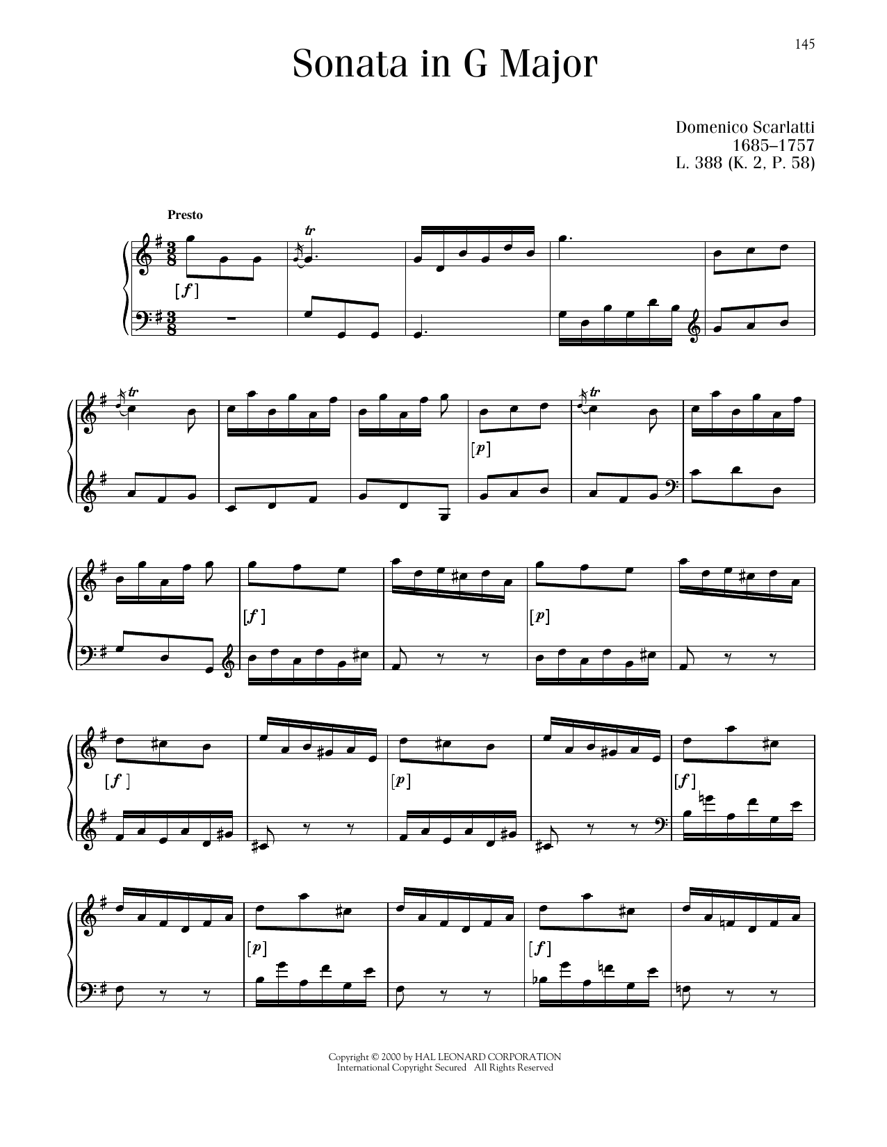 Domenico Scarlatti Sonata In G Major, L. 388 sheet music, chords, lyrics - Printable PDF for Piano Solo