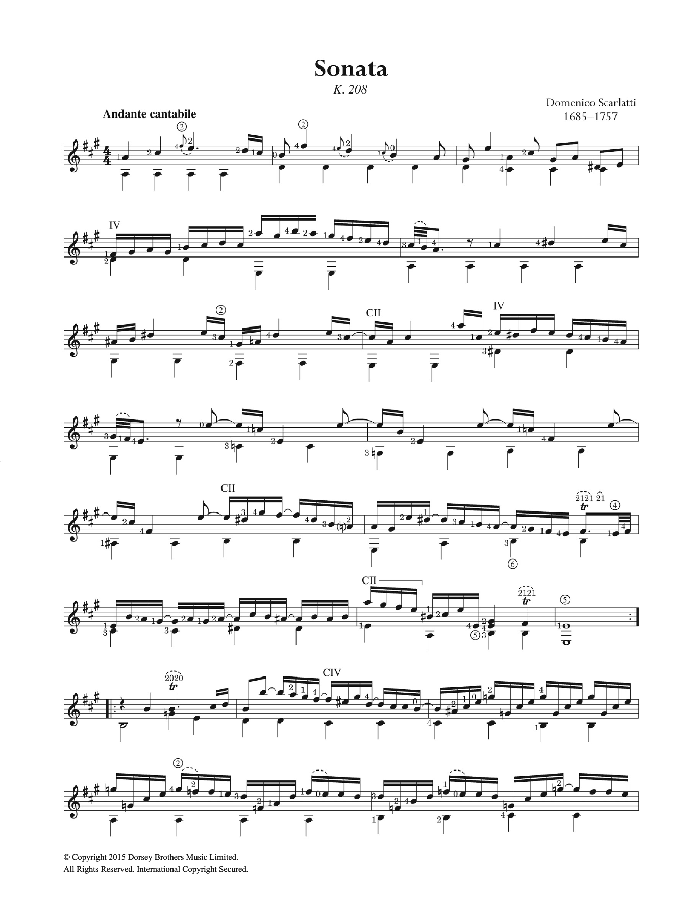 Learn to play Domenico Scarlatti Sonata K.208 sheet music for Guitar in minutes. Domenico Scarlatti Sonata K.208 sheet music preview music notes and score for Guitar including 2 page(s)