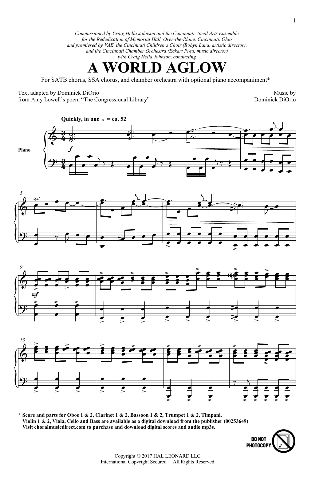Dominick Diorio A World Aglow sheet music, chords, lyrics - Printable PDF for SATB