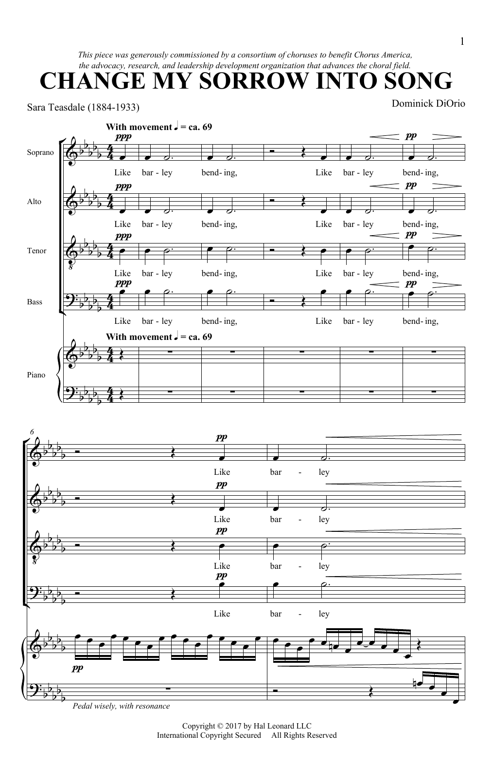 Dominick Diorio Change My Sorrow Into Song sheet music, chords, lyrics - Printable PDF for SATB