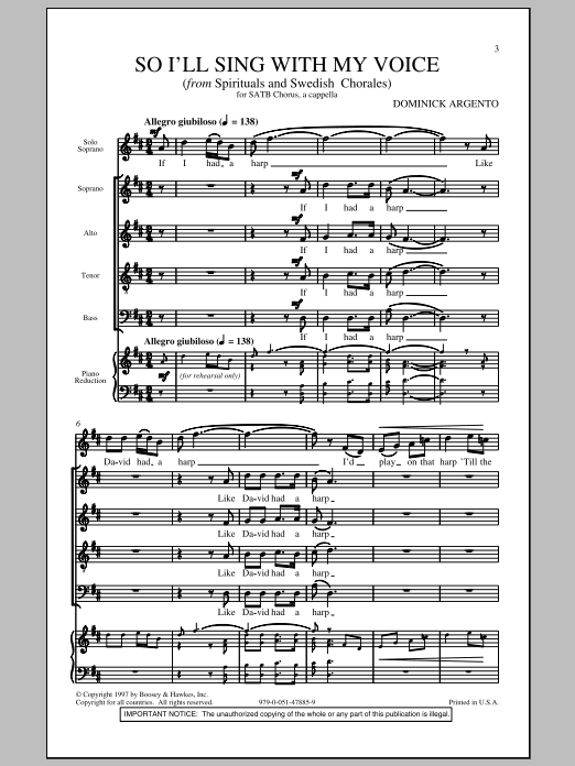 Learn to play Dominick Argento So I'll Sing With My Voice sheet music for SATB in minutes. Dominick Argento So I'll Sing With My Voice sheet music notes and chords