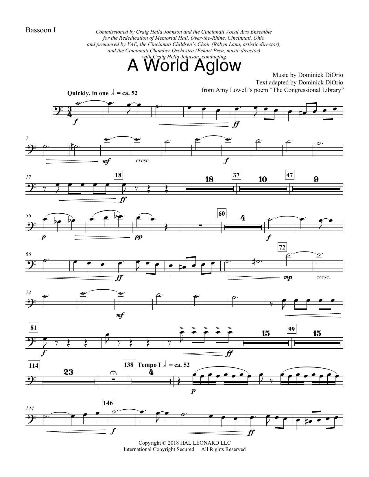 Learn to play Dominick DiOrio A World Aglow - Bassoon 1 sheet music for Choir Instrumental Pak in minutes. Dominick DiOrio A World Aglow - Bassoon 1 sheet music preview music notes and score for Choir Instrumental Pak including 2 page(s)