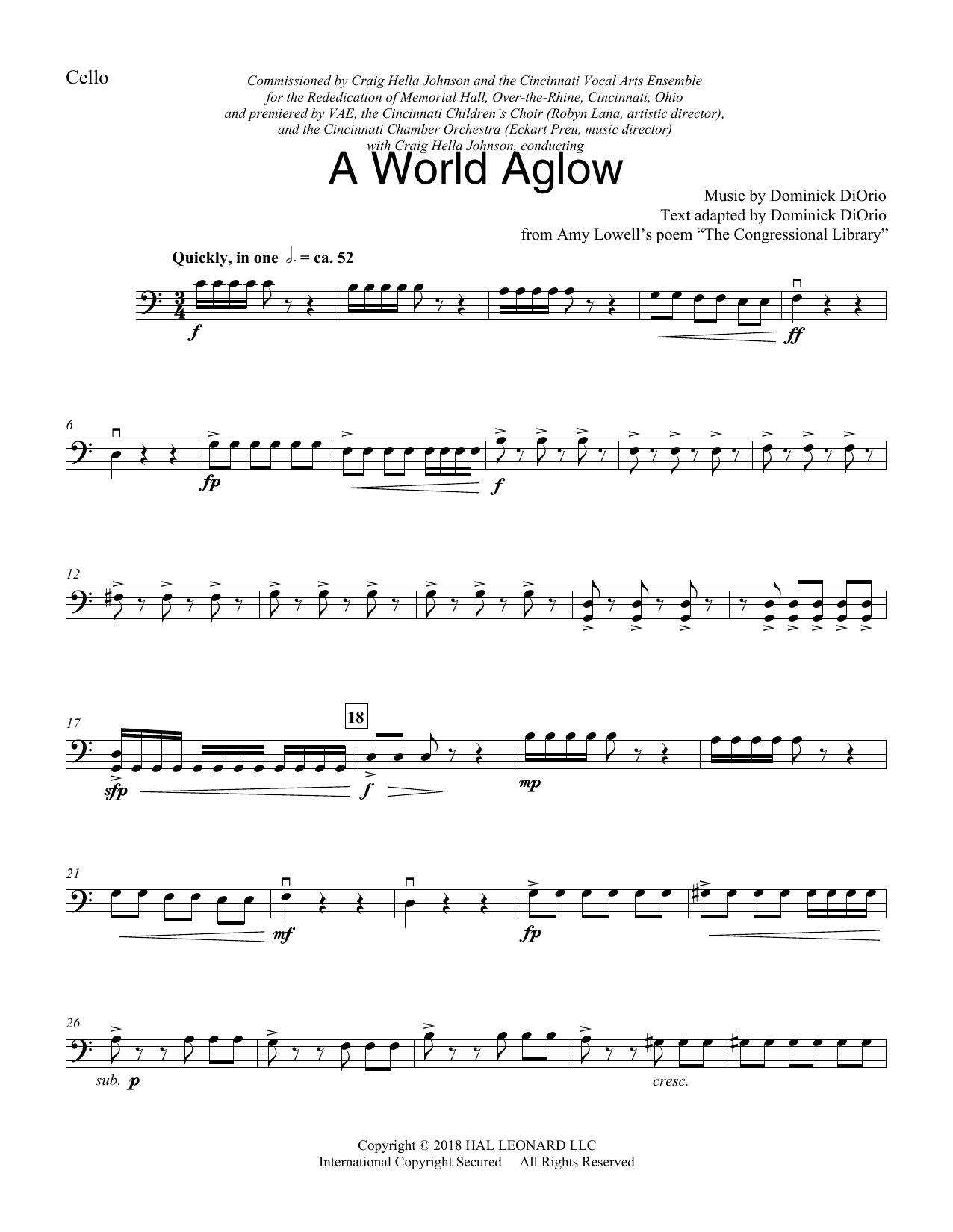 Learn to play Dominick DiOrio A World Aglow - Cello sheet music for Choir Instrumental Pak in minutes. Dominick DiOrio A World Aglow - Cello sheet music preview music notes and score for Choir Instrumental Pak including 4 page(s)