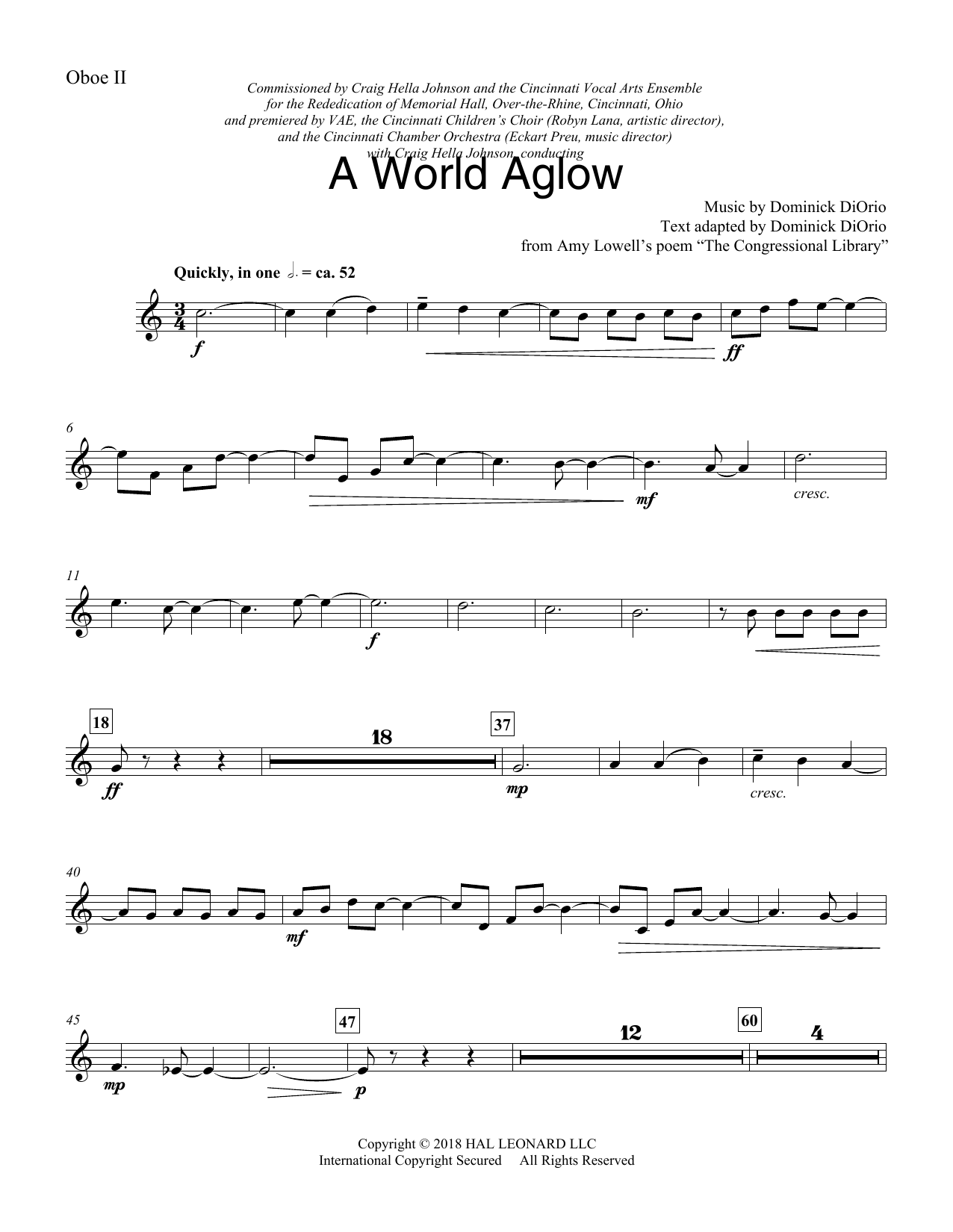 Learn to play Dominick DiOrio A World Aglow - Oboe 2 sheet music for Choir Instrumental Pak in minutes. Dominick DiOrio A World Aglow - Oboe 2 sheet music preview music notes and score for Choir Instrumental Pak including 3 page(s)