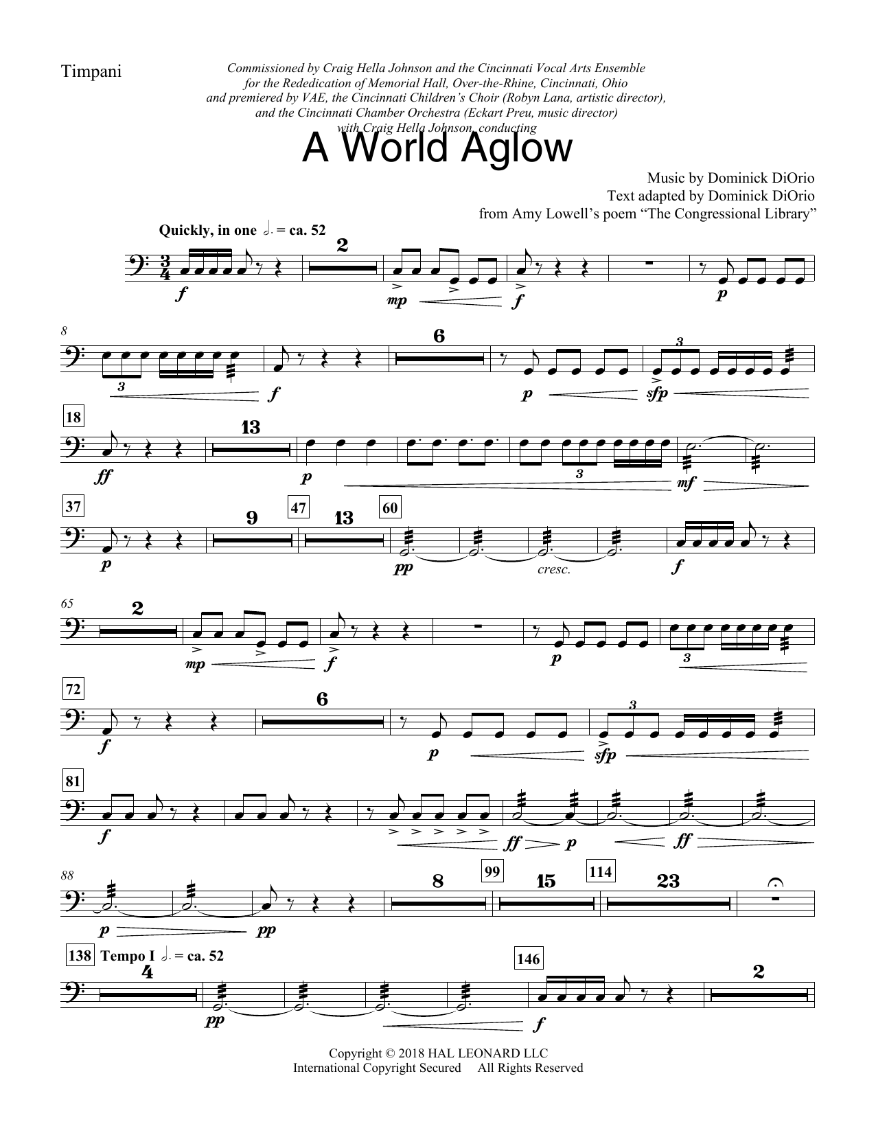 Learn to play Dominick DiOrio A World Aglow - Timpani sheet music for Choir Instrumental Pak in minutes. Dominick DiOrio A World Aglow - Timpani sheet music preview music notes and score for Choir Instrumental Pak including 2 page(s)