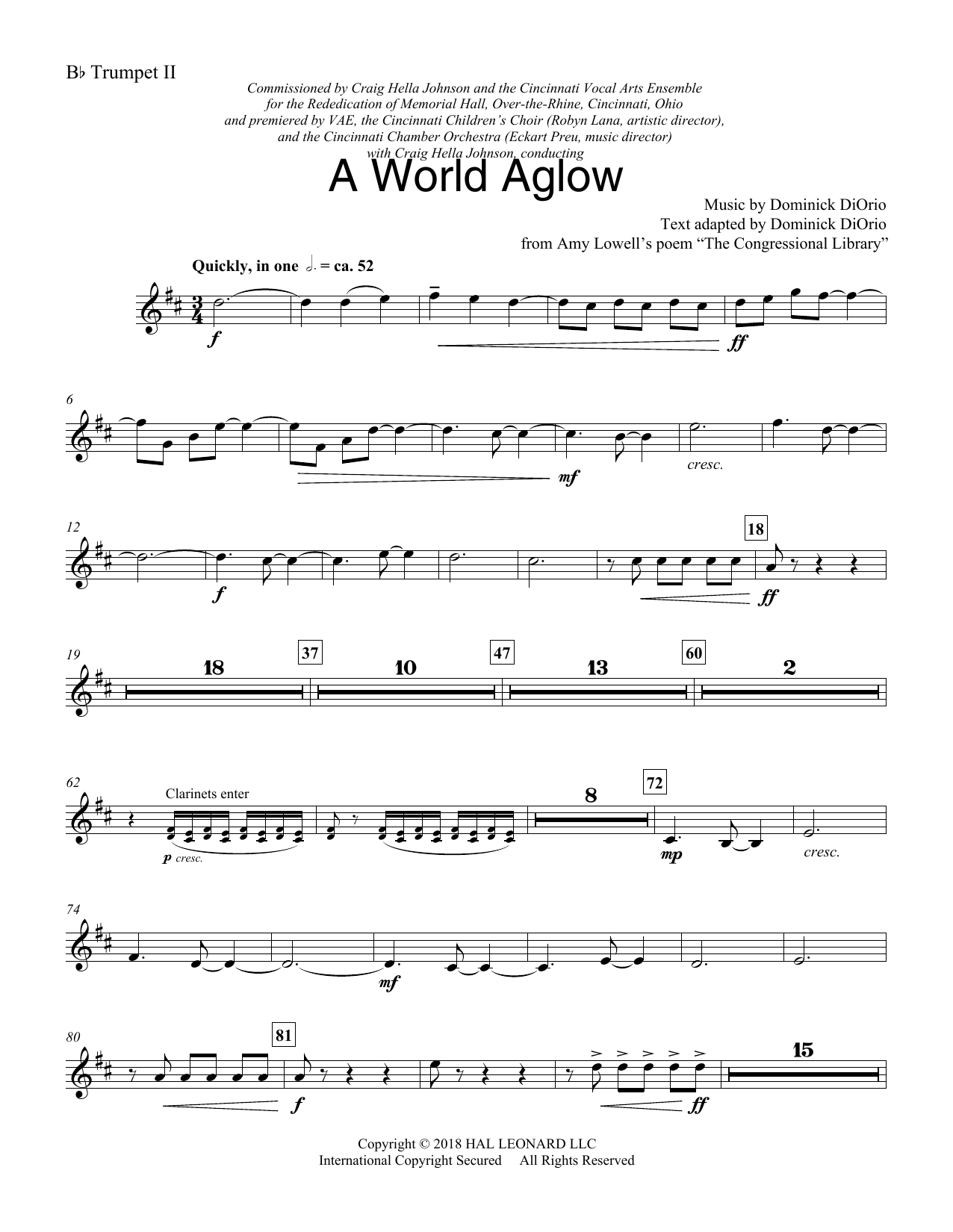 Learn to play Dominick DiOrio A World Aglow - Trumpet 2 in Bb sheet music for Choir Instrumental Pak in minutes. Dominick DiOrio A World Aglow - Trumpet 2 in Bb sheet music preview music notes and score for Choir Instrumental Pak including 3 page(s)