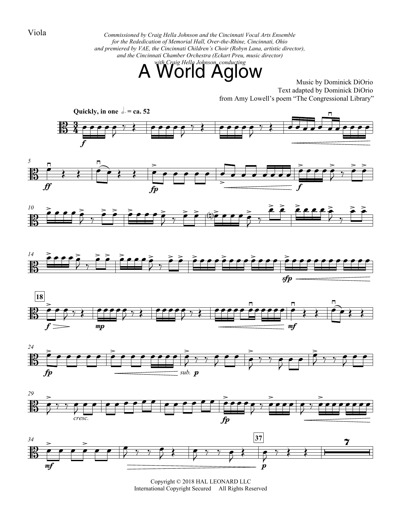 Learn to play Dominick DiOrio A World Aglow - Viola sheet music for Choir Instrumental Pak in minutes. Dominick DiOrio A World Aglow - Viola sheet music preview music notes and score for Choir Instrumental Pak including 4 page(s)