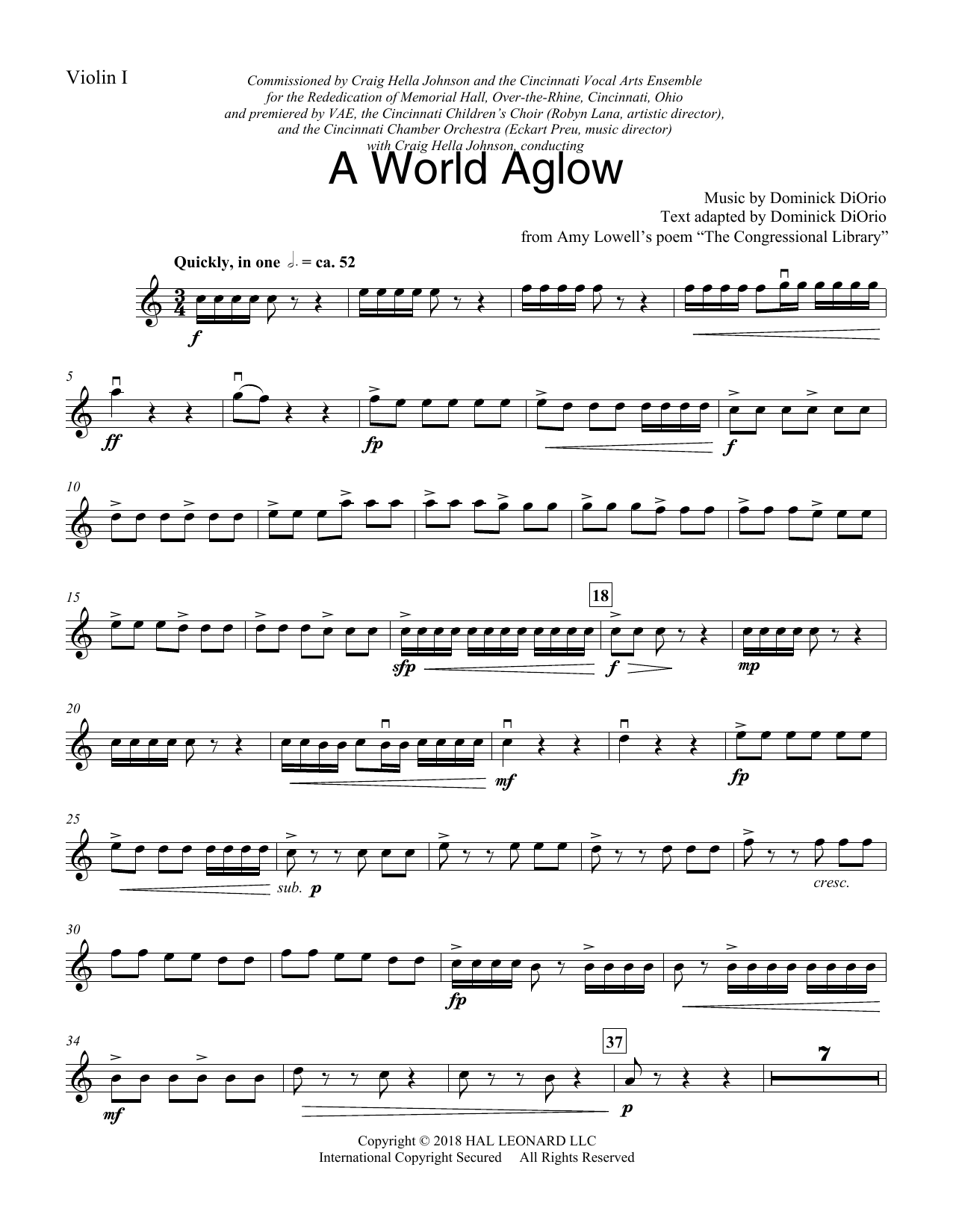 Learn to play Dominick DiOrio A World Aglow - Violin 1 sheet music for Choir Instrumental Pak in minutes. Dominick DiOrio A World Aglow - Violin 1 sheet music preview music notes and score for Choir Instrumental Pak including 4 page(s)