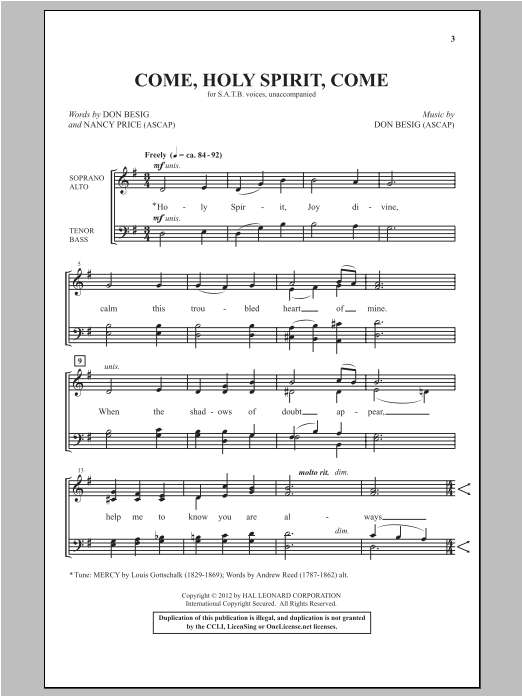 Don Besig Holy Spirit, Light Divine sheet music, chords, lyrics - Printable PDF for SATB