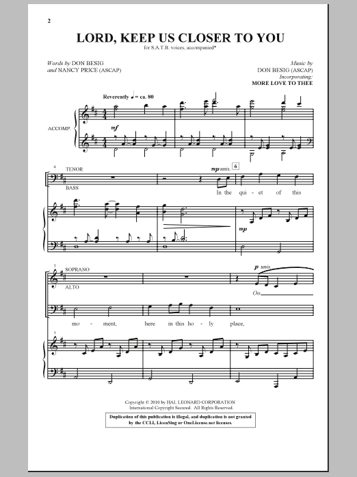 Don Besig Lord, Keep Us Closer To You sheet music, chords, lyrics - Printable PDF for SATB Choir