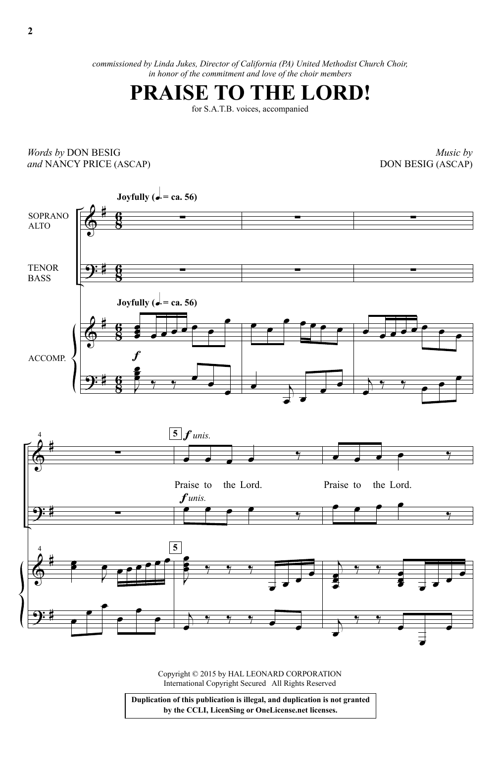 Don Besig Praise To The Lord! sheet music, chords, lyrics - Printable PDF for SATB